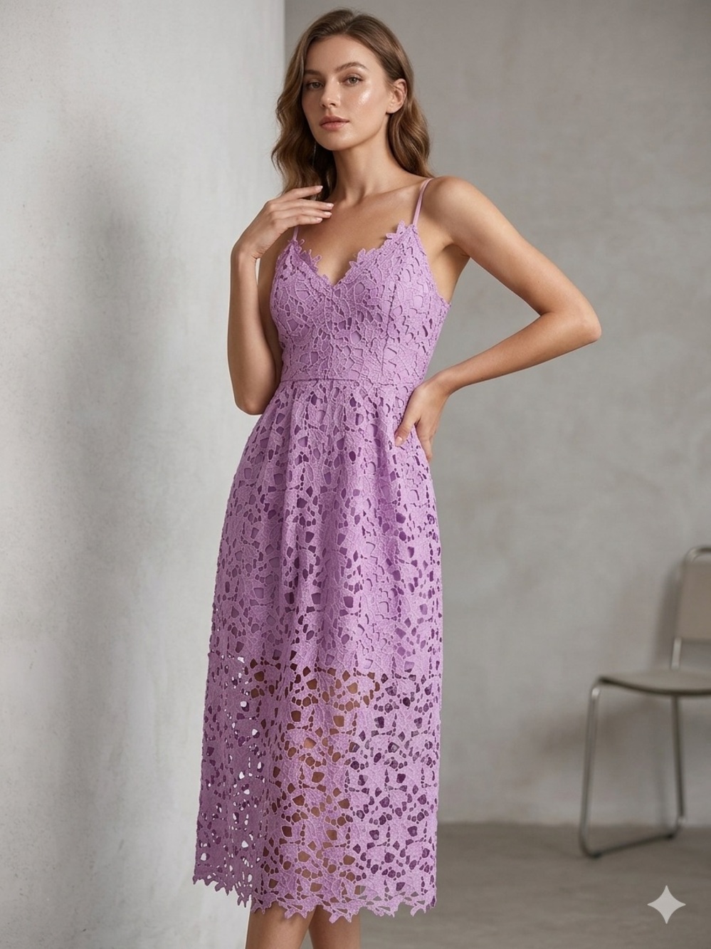 ASTR the Label Lace A Line Midi Dress Light Orchid Purple Lilac Wedding Guest S